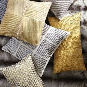 West Elm Beaded Gold Metallic Throw Pillow Case